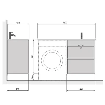 Схема та розміри тумби Polo Loft 60-U ADAM 120 R
