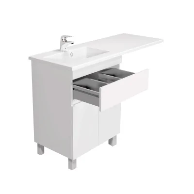 Открыт ящик напольной тумбы City White 60 с умывальником ADAM 120 L