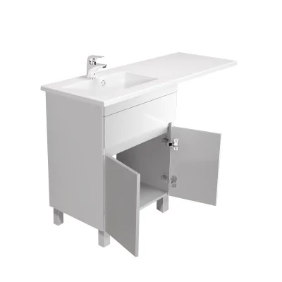 Открыты дверцы напольной тумбы City White 60 с умывальником ADAM 120 L