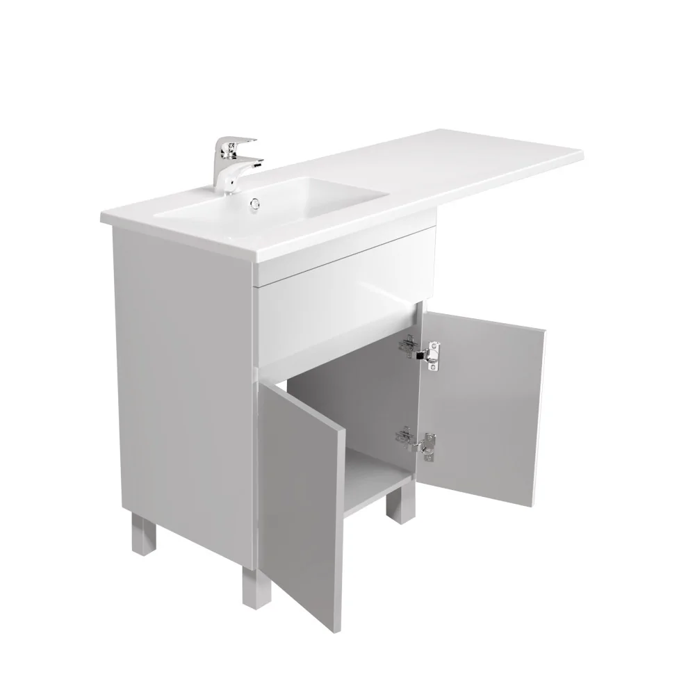 Відкриті дверці тумби City White 60 з умивальником ADAM 120 L