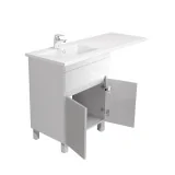 Открыты дверцы напольной тумбы City White 60 с умывальником ADAM 120 L