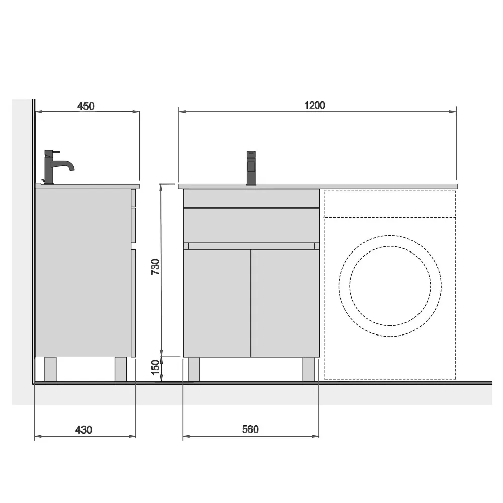 Схема та розміри тумби City White 60 з умивальником ADAM 120 L 16&nbsp;000&nbsp;₴
