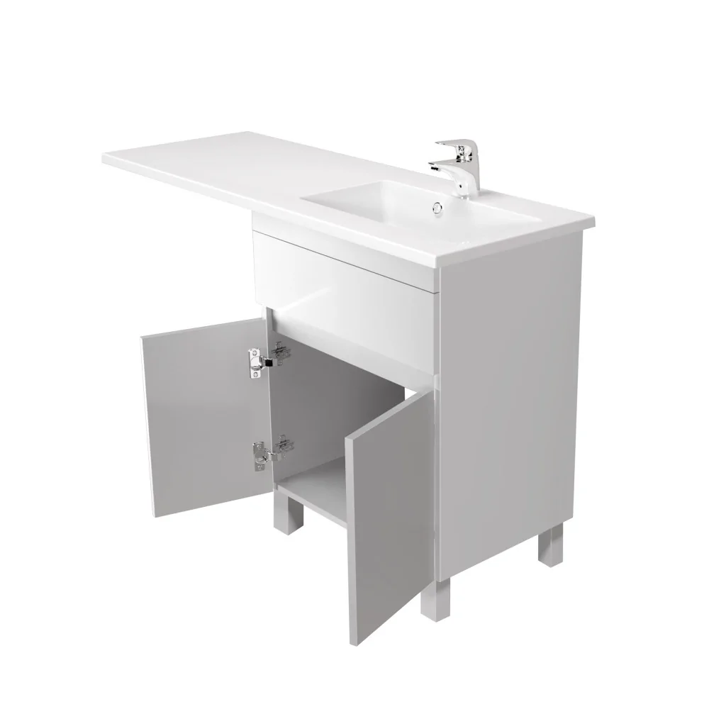 Відкриті дверці тумби City White 60 з умивальником ADAM 120 R