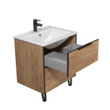 открытая тумба Line Craft 60 с умывальником Cosmo 60 дуб Крафт и МО25