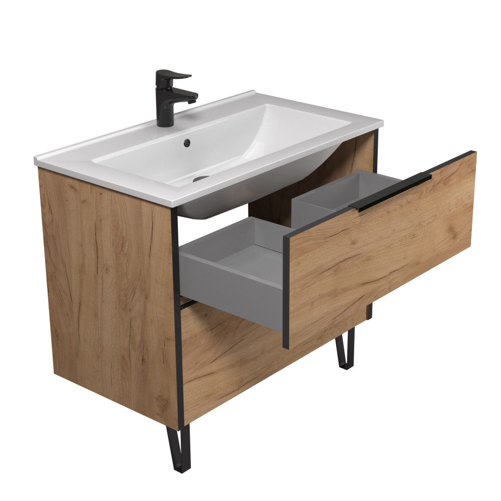 На ножках тумба Line Craft 80-А с умывальником Cosmo 80 дуб Крафт