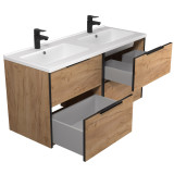 Відкриті шухляди тумби Line Craft 120-A DOUBLE з великим подвійним умивальником Rodeo 120x2